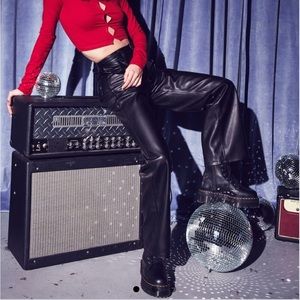 -Social Tourist Ultra High-Rise Baggy Faux Leather Pants